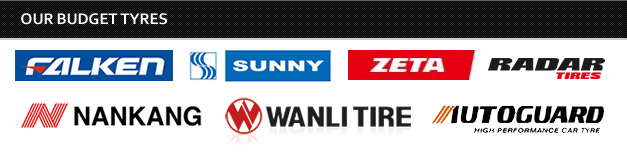 <h2>Our  Budget Tyres</h2><br>Falken<br>sunny<br>zeta<br>radar<br>nankang<br>wanli tire<br>autoguard